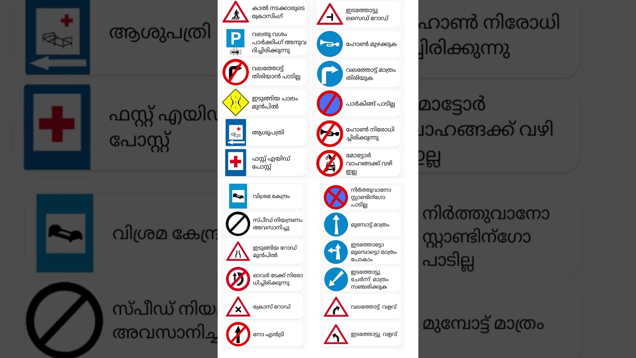 24 പ്രധാനപ്പെട്ട ട്രാഫിക് അടയാളങ്ങള് 🚦🚦🚦🚥🚥🚥🚦🚦🚦