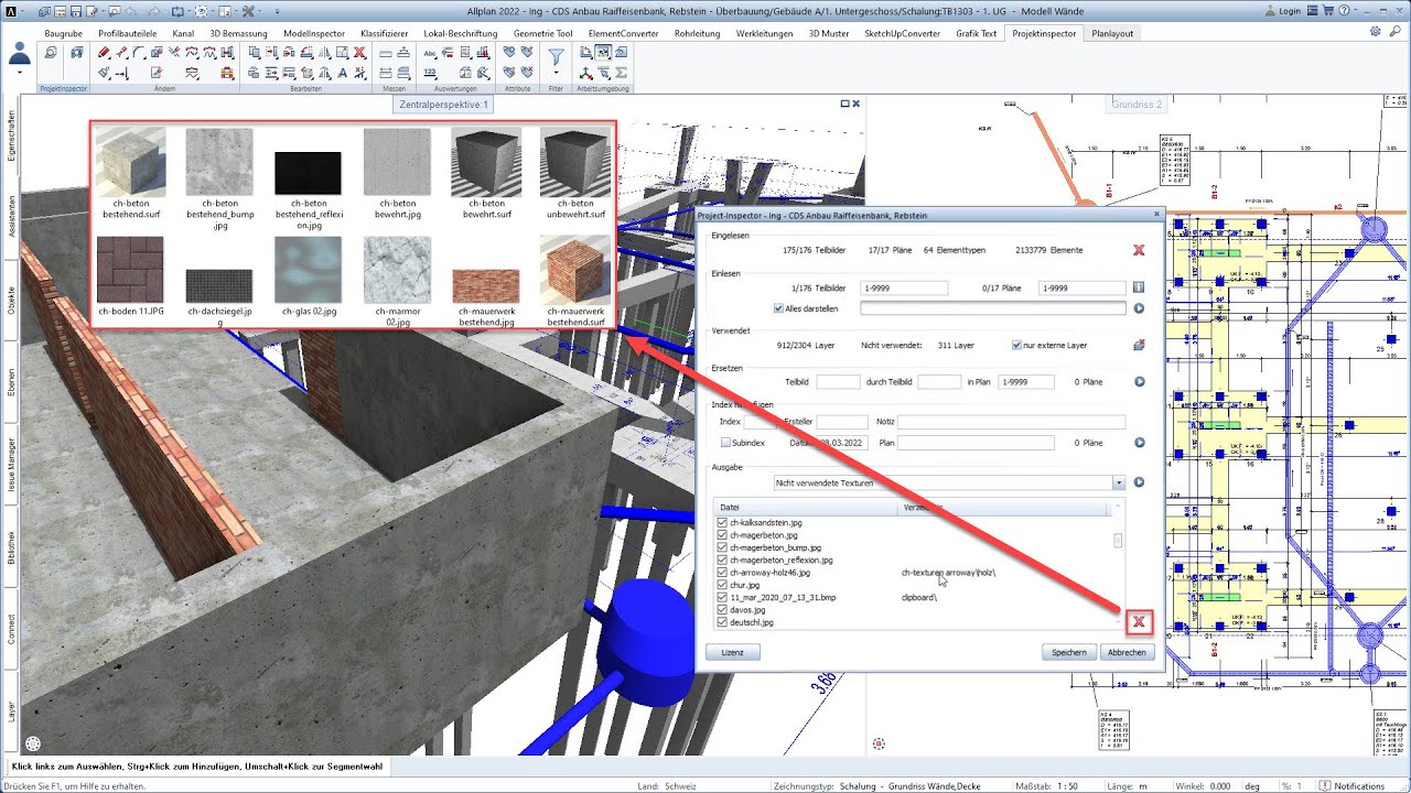 ALLPLAN Add-On ProjectInspector - Unbenutzte Oberflächen und Texturen löschen