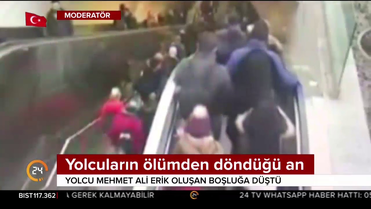 İstanbul'da metrodaki yürüyen merdivenin çökme anı kamerada