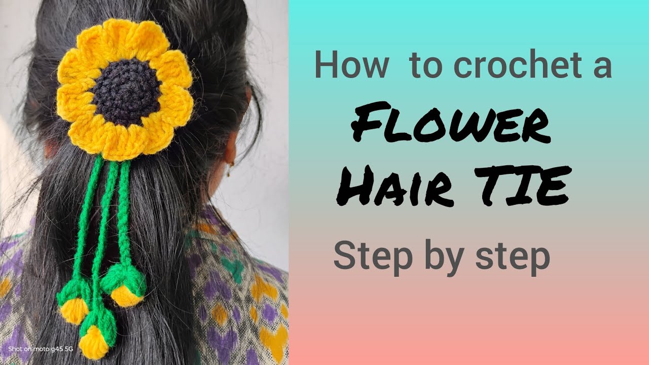 Crochet Sunflower Hair Tie🌻 Easy Crochet Flower Hair Tie  Scrunchie Tutorial for Beginners 