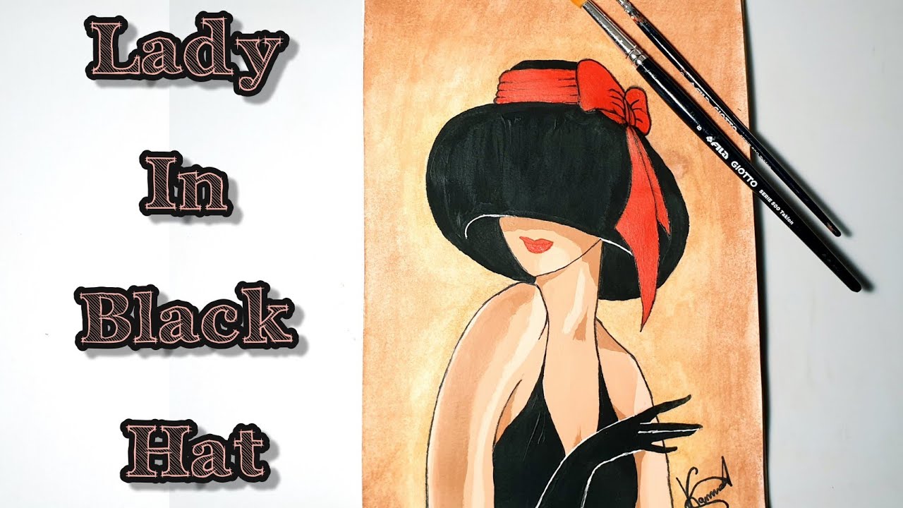 Lady in Black Hat Acrylic Painting ||  A Girl Hiding Under a Hat || How To paint a Lady With Hat