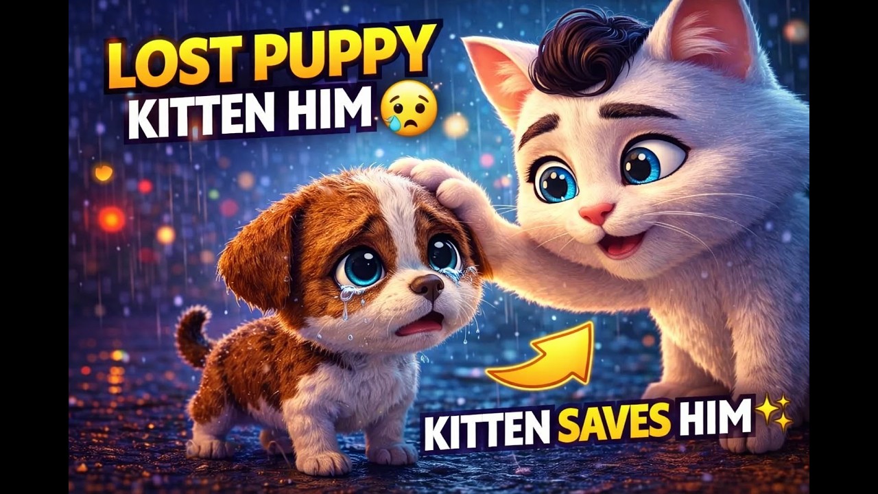 Big Kitten Saves Lost Puppy 🐶💔 | Emotional Animal Story | Beautiful Moral Story for Kids