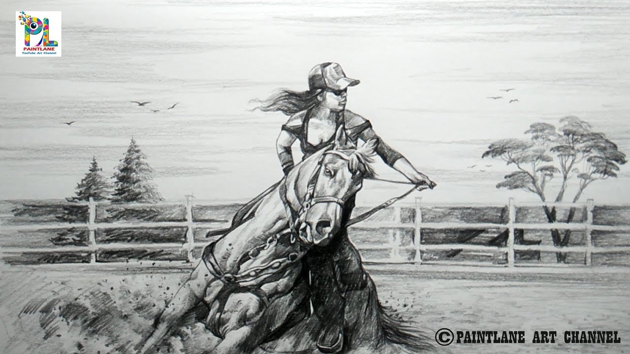 Learn to Sketch and Shade A Girl with Start Horse Riding | Easy Pencil Art