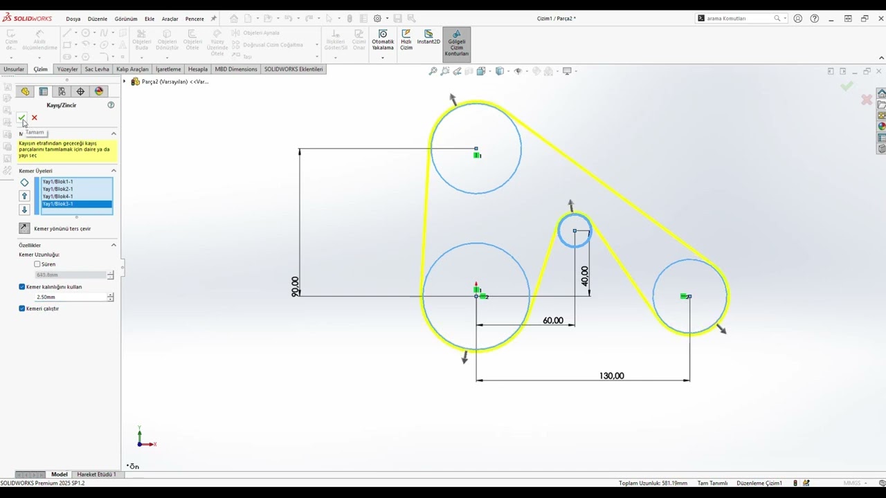 SOLIDWORKS İle Kayış Çizimi