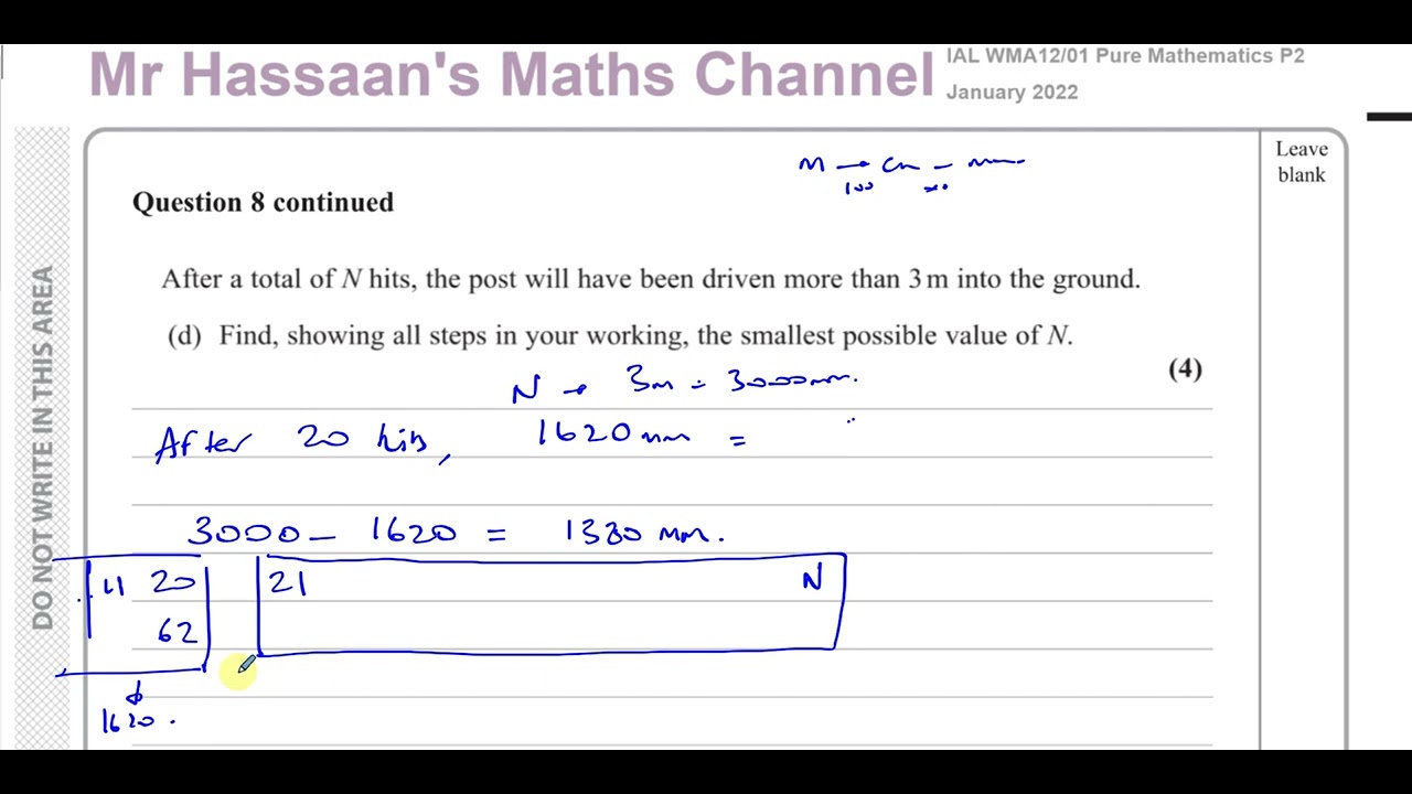 WMA12/01 IAL (Edexcel) P2 January 2022 Q8 Arithmetic & Geometric Series