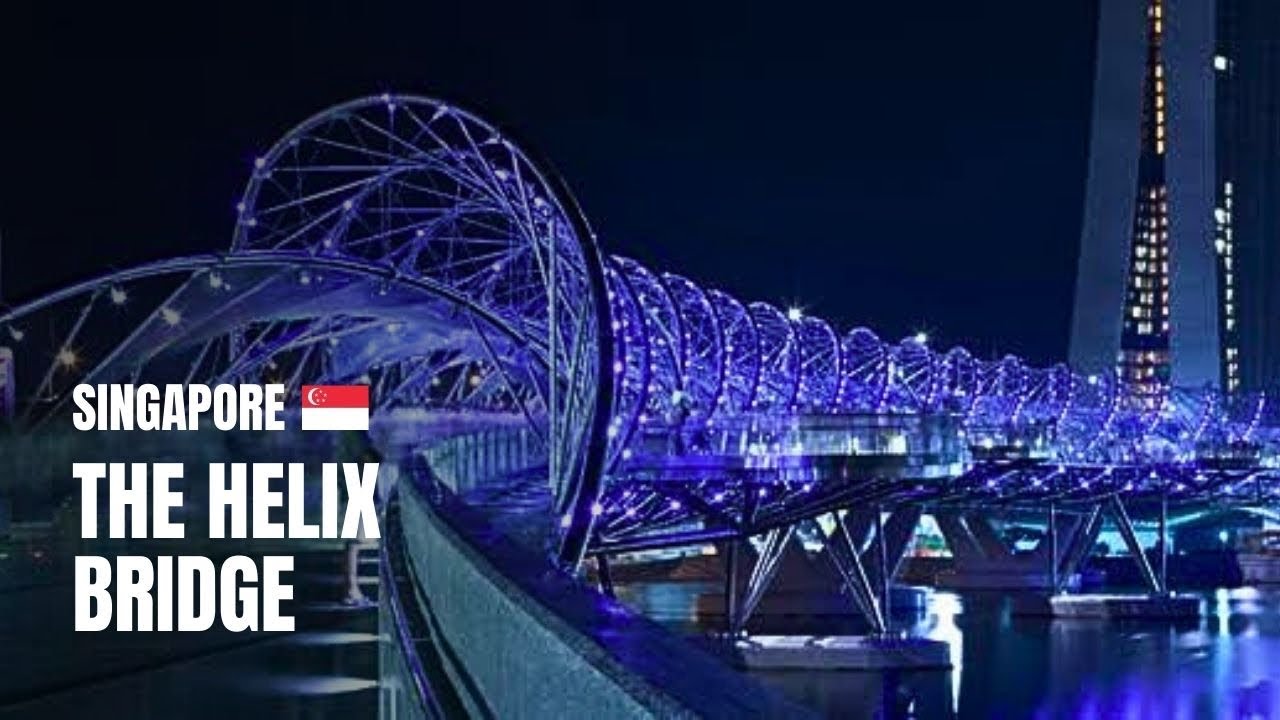 🇸🇬 [4K] Helix Bridge at Marina Bay Singapore 2023 | Walking in a Heavy Rain + Night Walk