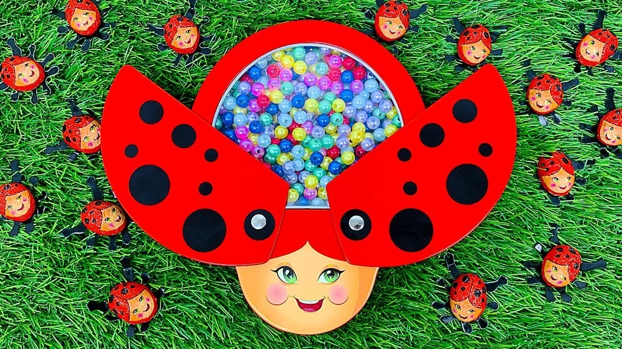 Satisfying ASMR | Mixing Rainbow Candy & Glitter Slime with LadyBug Full of M&M's Candy Cutting