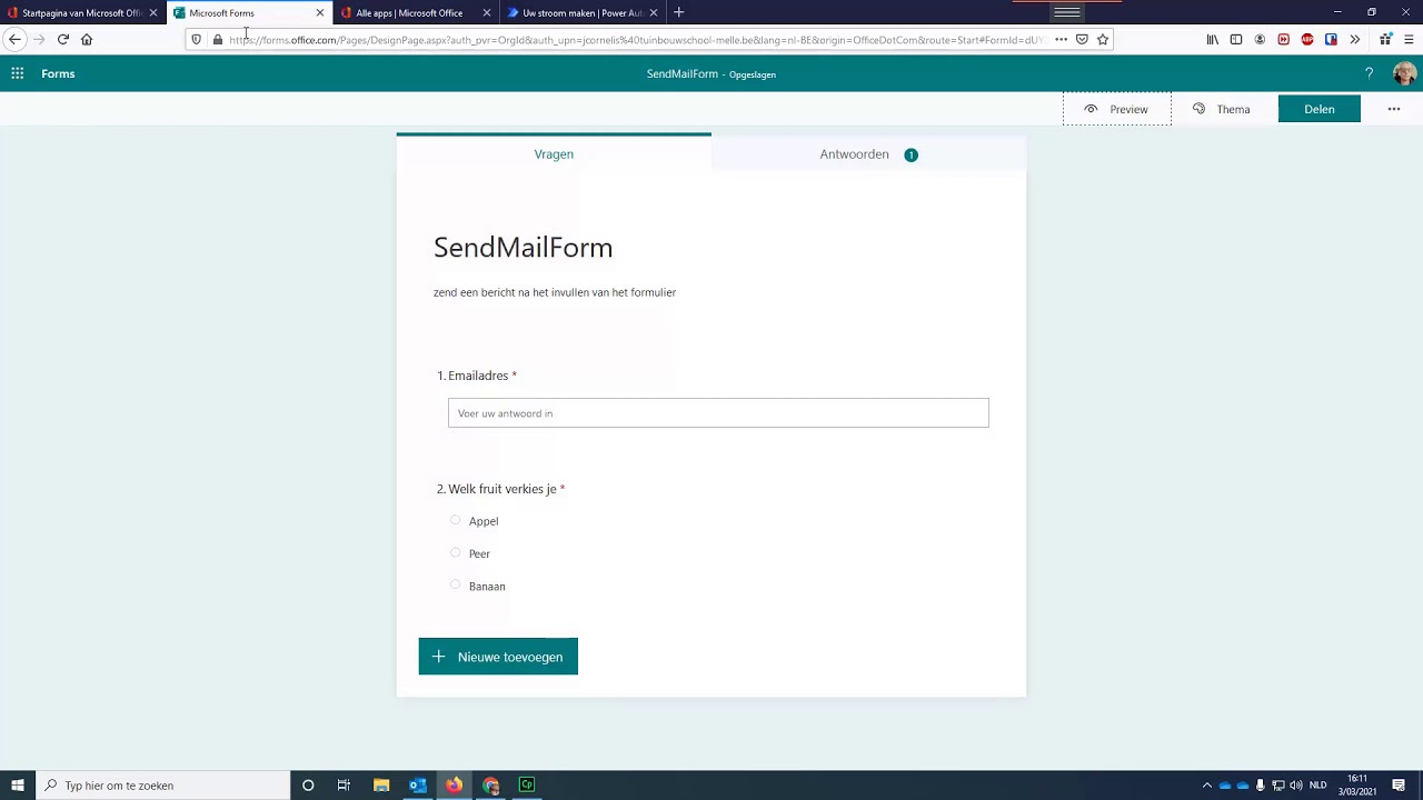 Microsoft Forms automatische bevestiging