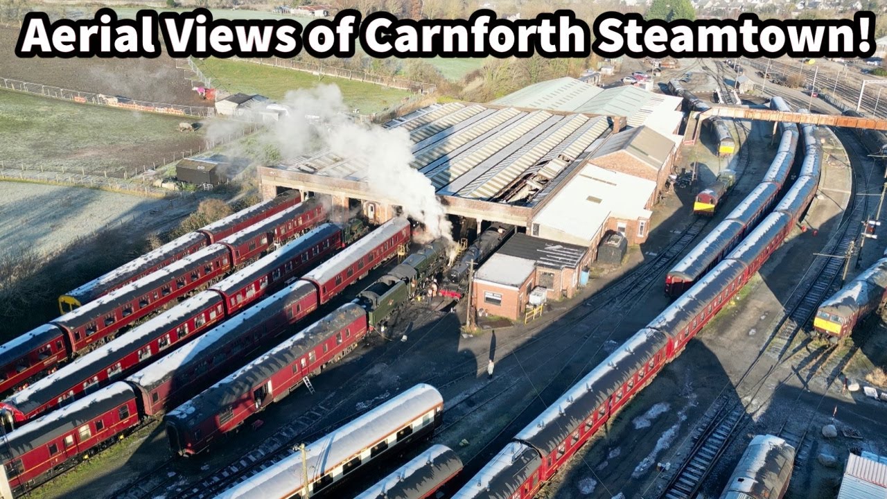 AERIAL VIEWS of Carnforth Steamtown, Sidings & Dave’s Horse behind the Loco Shed..!