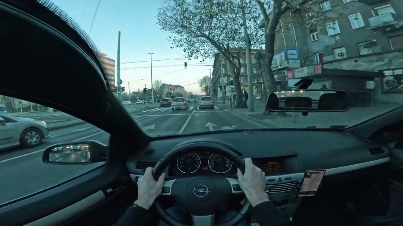 Trainspotting | Opel Astra H GTC POV ASMR winter sunset driving in Budapest | Binaural audio
