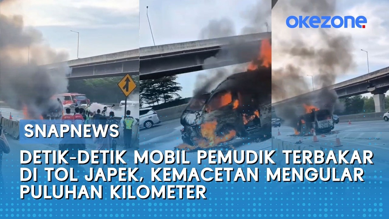 Detik-detik Mobil Pemudik Terbakar di Tol Japek, Kemacetan Mengular Puluhan Kilometer