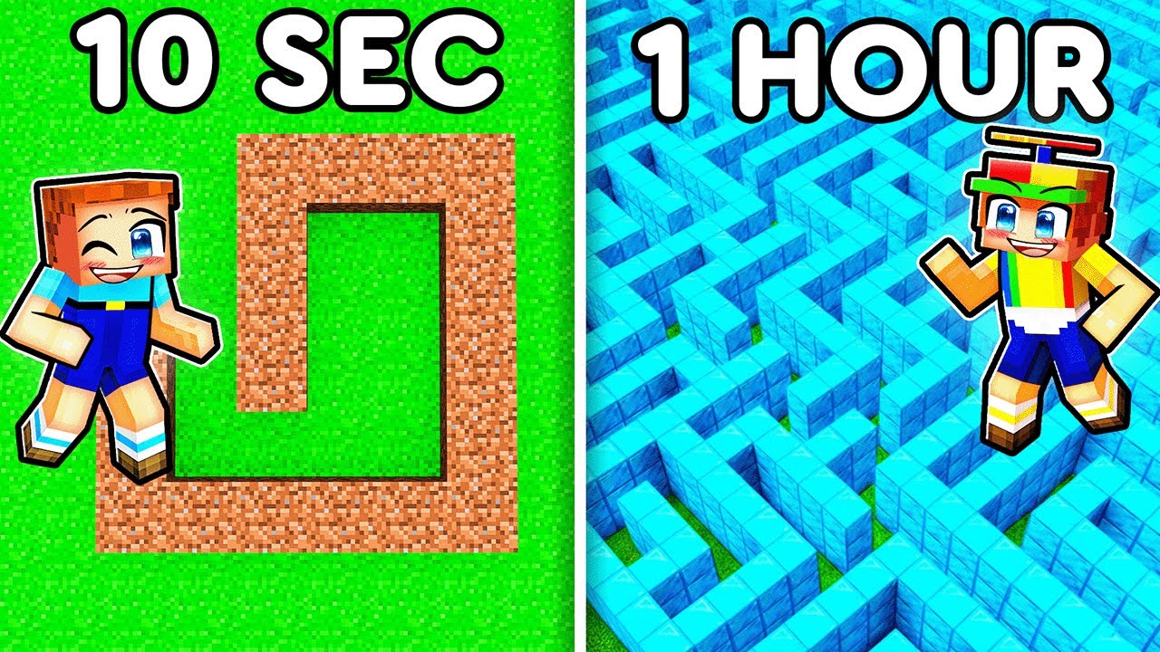 10 Seconds vs 1 Hour GIANT MAZE Build Challenge!
