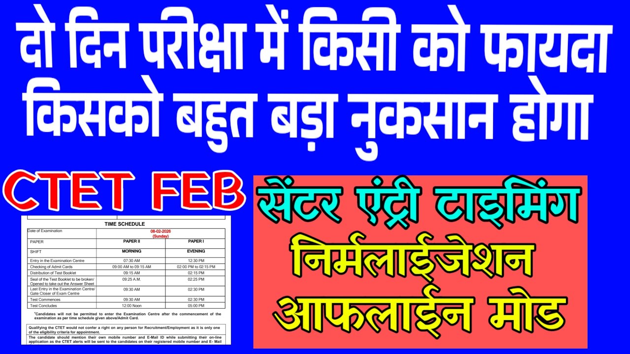 Ctet 7 8 feb 2026 //  एग्जाम सेंटर टाइम शेड्यूल जारी हो गया // पिछली बार लाखों छात्र हुए थे बाहर