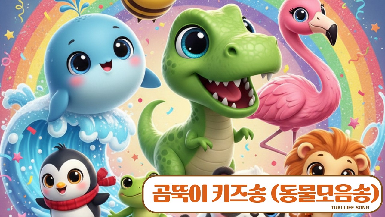 🐾 동물 키즈송 모음집! 사자 개구리 펭귄 공룡 고래 꿀벌 총출동! | 1시간 인기동요 모음 | 곰뚝이 키즈송