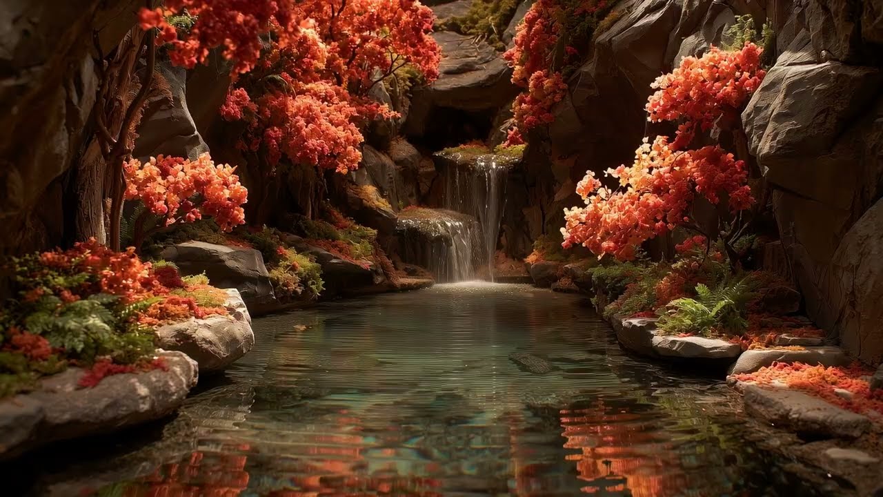 Hidden Autumn Retreat 🍂 Cozy Waterfall Ambience for Relaxation & Sleep
