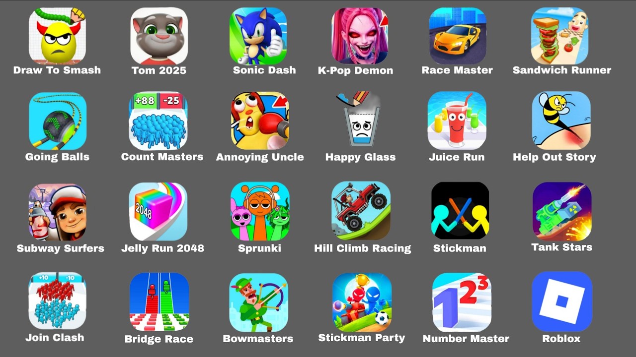 Roblox,Sprunki survival,Zombies Tsunami,Hcr 2,Subway Surf,Death Puzzle,Save The House,Free Fire
