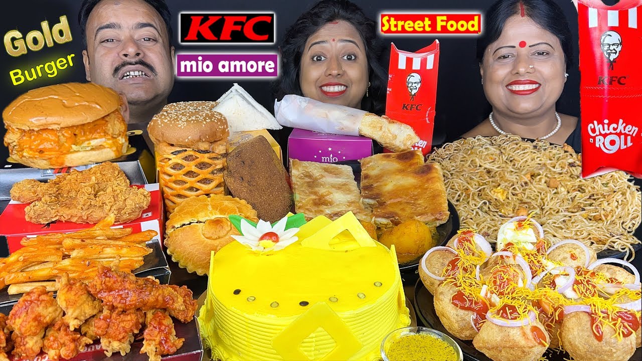 KFC vs MIO AMORE vs STREET FOOD Eating Challenge - Panipuri,Noodles,Burger,Drumstick Funny Challenge