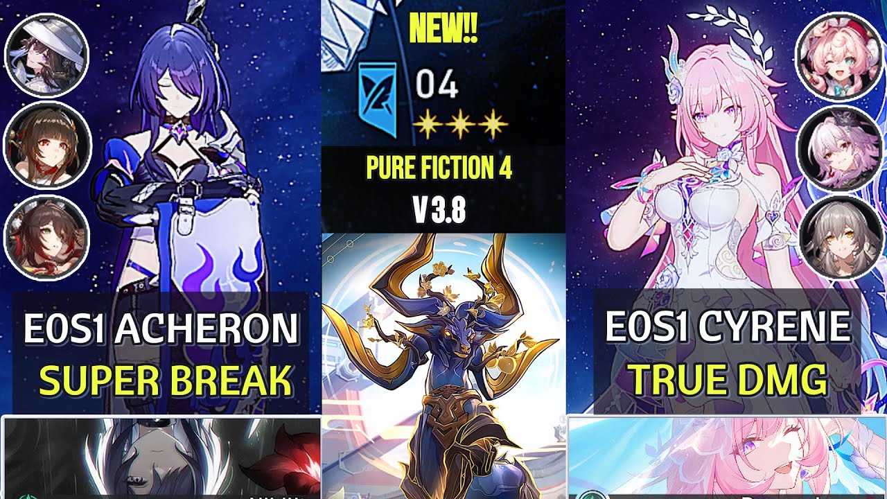 E0S1 Acheron Super Break & E0S1 Cyrene True DMG | Pure Fiction 4 3 Stars | Honkai Star Rail 3.8