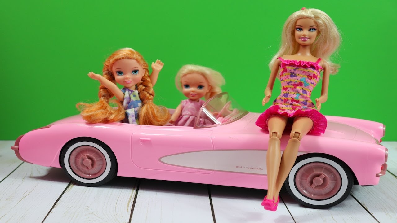 Elsa and Anna Toddlers STEAL Barbie's Car! Barbie Chases them on Scooter in a Hilarious Ride!