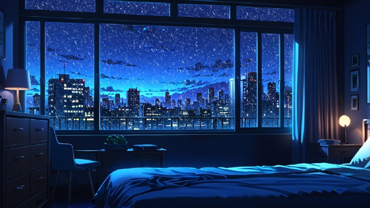 🌧 10 Hour Anime Rain Ambience | Bedroom City Skyline at Night for Sleep, Focus & Mind Reset