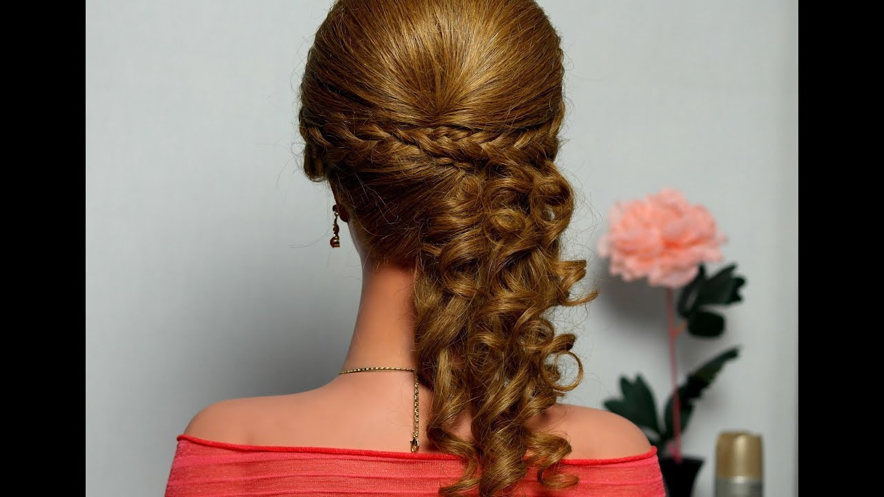 Curly  half up half down hair tutorial, hairstyle with braids