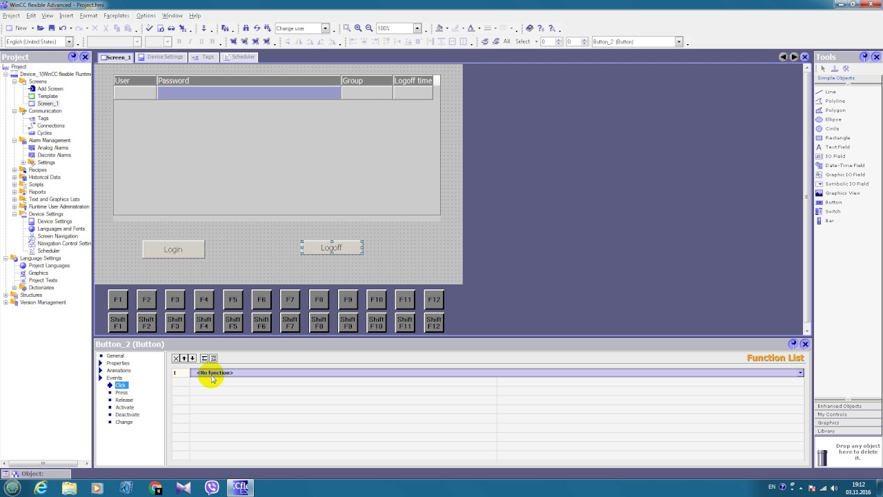 User administration in WinCC Flexible