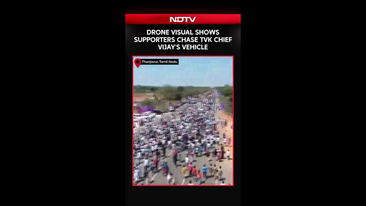 Drone Visual Shows Supporters Chase TVK Chief Vijay's Vehicle