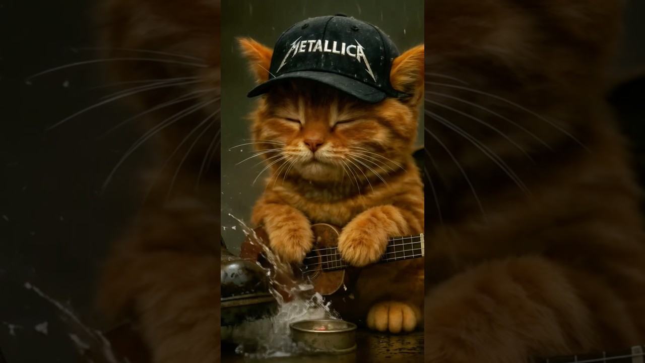 Cat plays guitar in the rain  #cat #catstory #guitarcat #catadventure #kitten #cutecat  #adorablecat