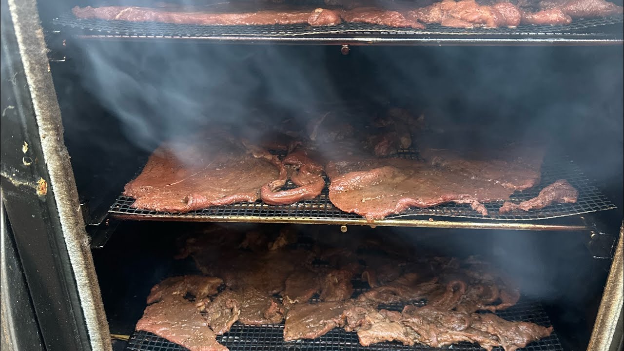 Original Smokehouse Beef Jerky in the Recteq dual fire 1200