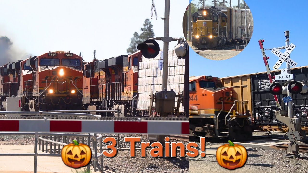 BNSF 4607 Meets BNSF 7344 Hot Z-Train - McHenry Ave. Railroad Crossing, UP 1522 LRS51, Escalon CA