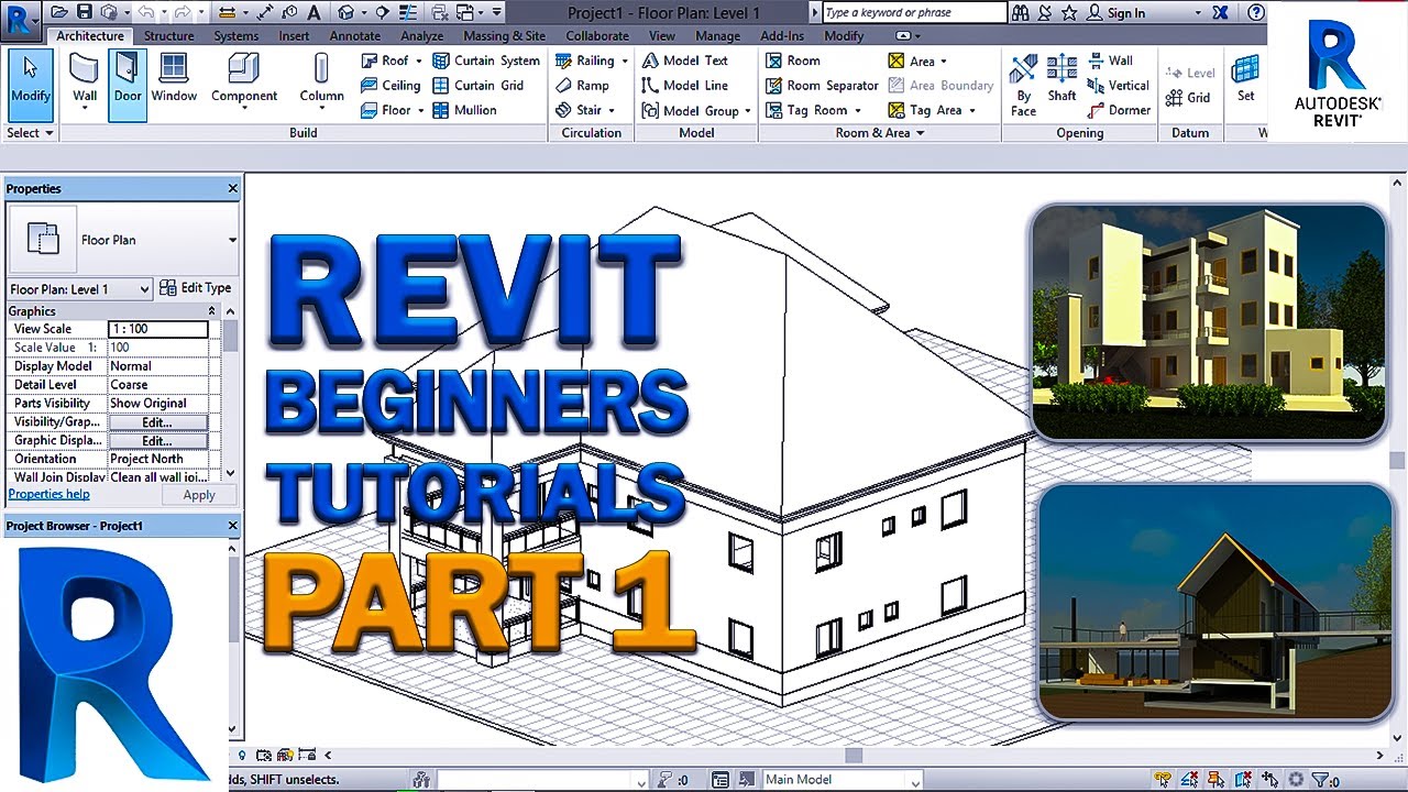 Revit - Complete Beginners Tutorials - Learn Revit Architecture in 60 minutes (Part 1)