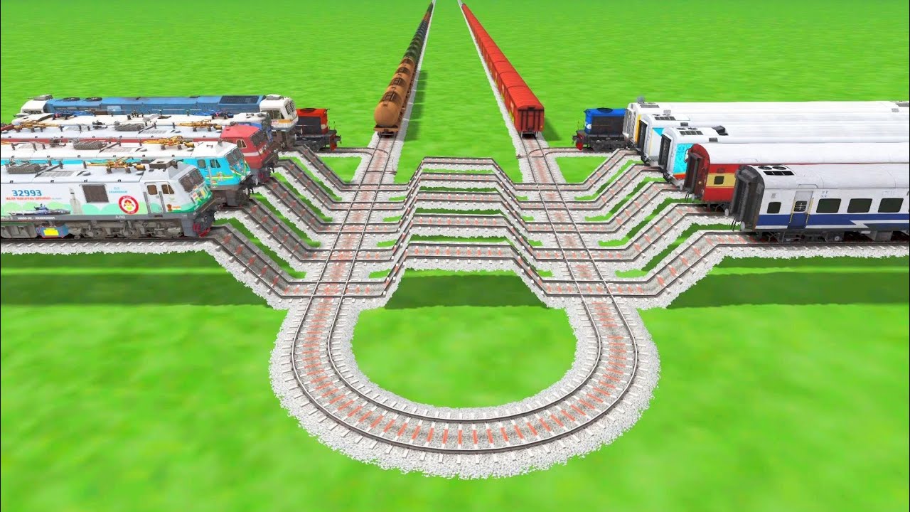 AI NINE TRAINS COUPLING CAREFULLY WITH RISKY BUMPY ZIG ZAG ⭕️CIRCLE RAILROAD RAILWORK BEANG 