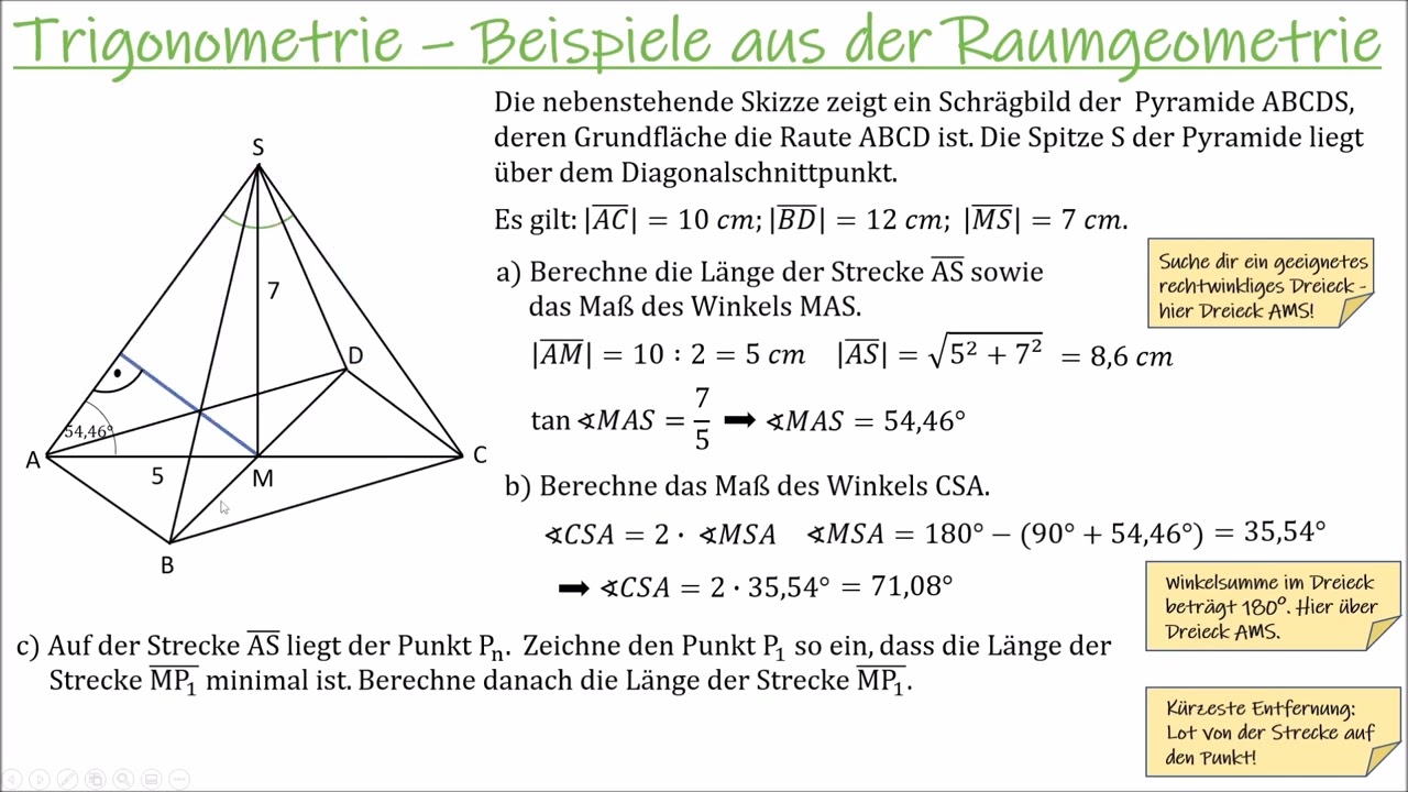 Trigonometrie - Beispiele aus der Raumgeometrie