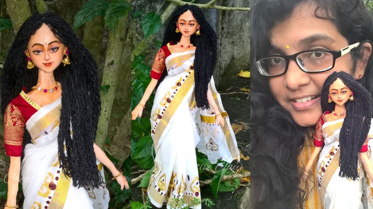 DIY Doll wearing Kerala Kasavu saree | Creative Jay| Handmade doll| traditional doll| Malayalam art