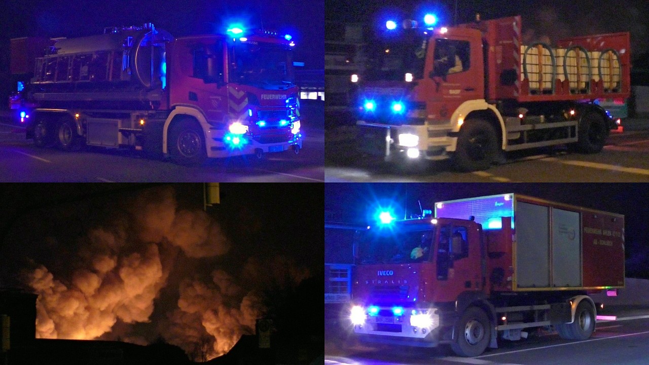 [KUSTSTOFFFABRIK in FLAMMEN!] GROẞBRAND in AHLEN - WERKFEUERWEHR, THW & MEHR | Einsatzfahrten