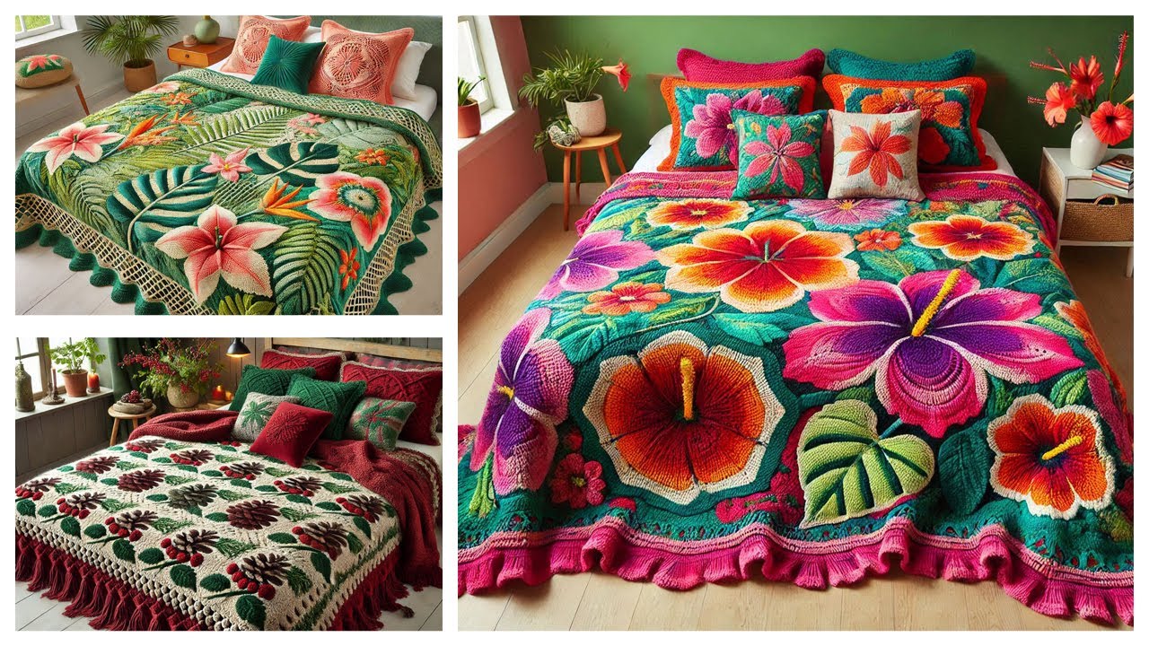 Beautiful Wool Knitted Bed Sheet Designs | Creative Crochet Ideas for Cozy Bedrooms #bedsheet
