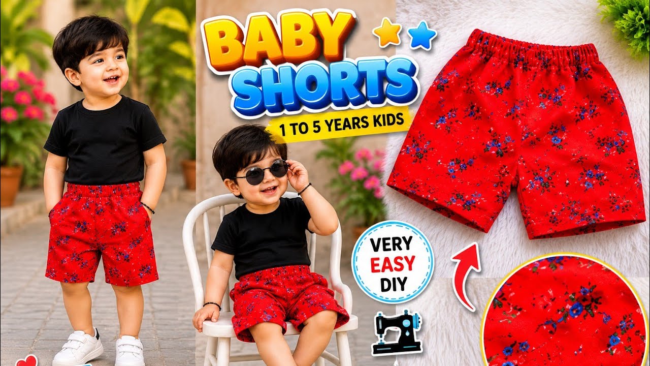 1 to 5 year's Kids Shorts/ Pant Tutorial कपड़े पर सिर्फ एक कट लगाए और इसे तैयार करें।