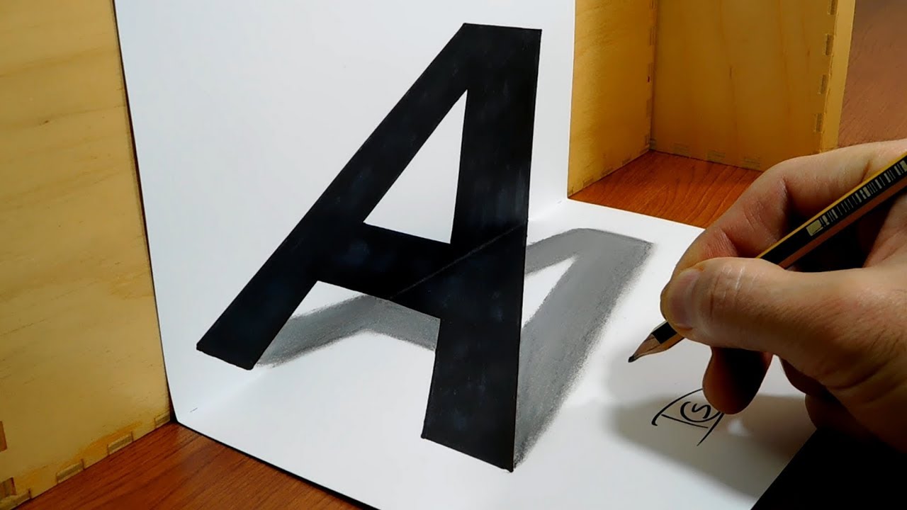 How to Draw a 3D Letter A Optical Illusion Trick Art