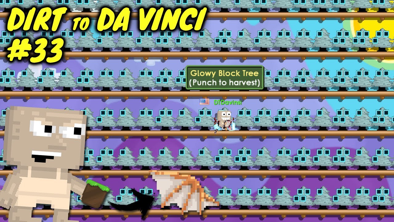 HARVESTING 5141 GLOWY BLOCK TREES!! | Dirt to Da Vinci Wings #33 | Growtopia