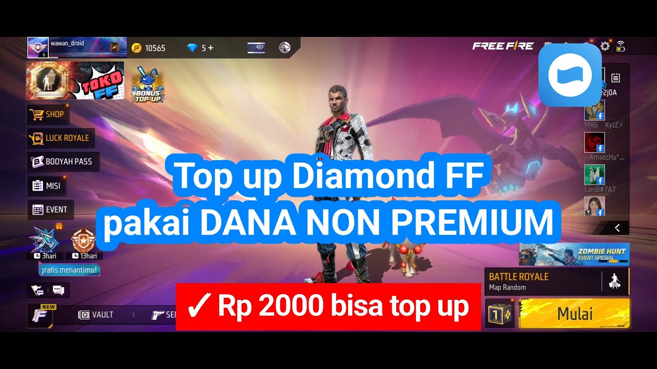 Cara Top up Diamond FF pakai DANA non Premium