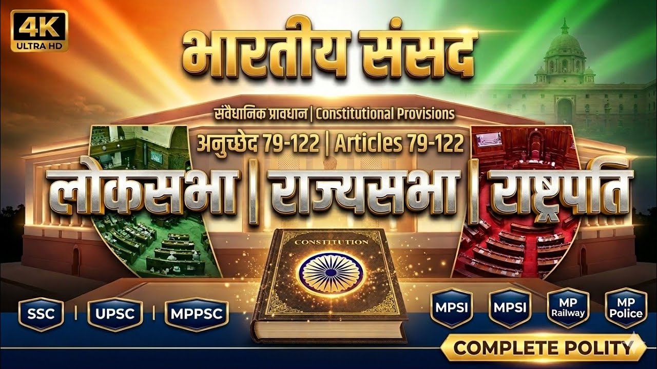 भारतीय संसद | लोकसभा राज्यसभा राष्ट्रपति | Article 79–122 | Indian Polity for SSC UPSC MPPSC MPSI