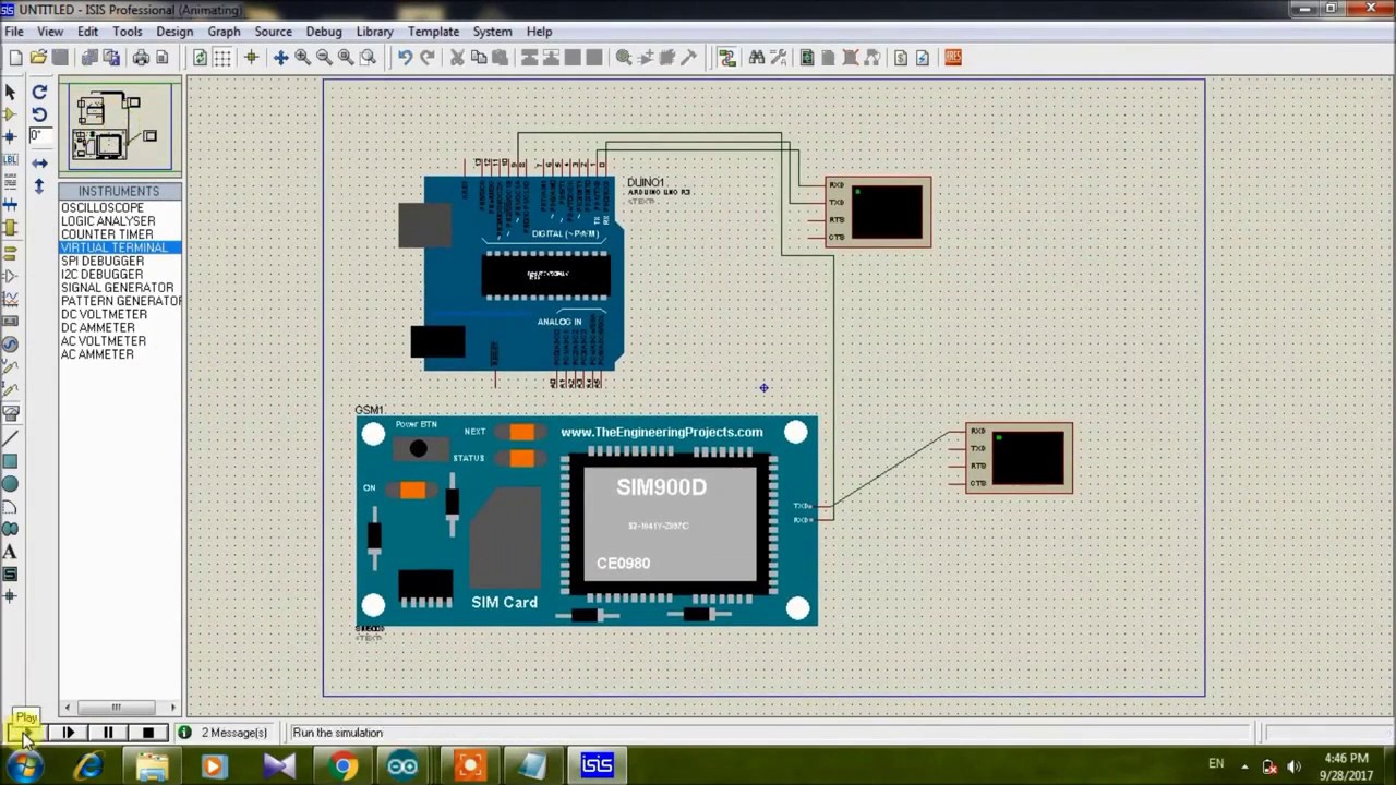 GSM interfacing with Arduino simulation in Proteus  DESIGN