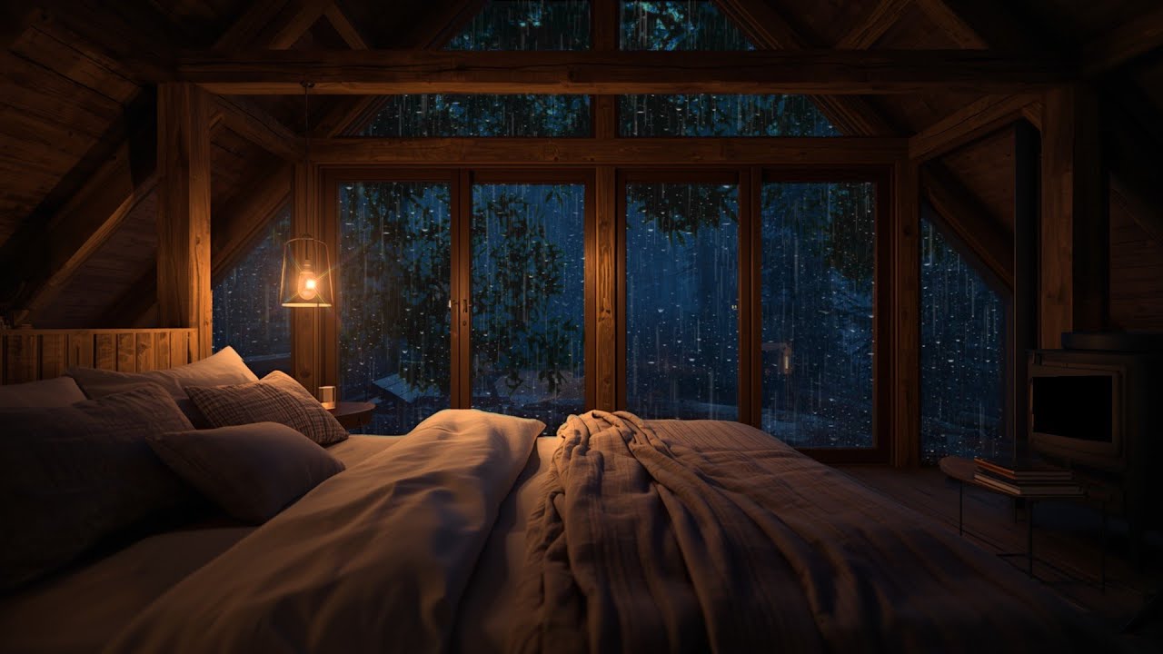 Gentle Rain on Cabin Window 🌧️ Soft Piano Night Music for Deep Sleep & Total Relaxation