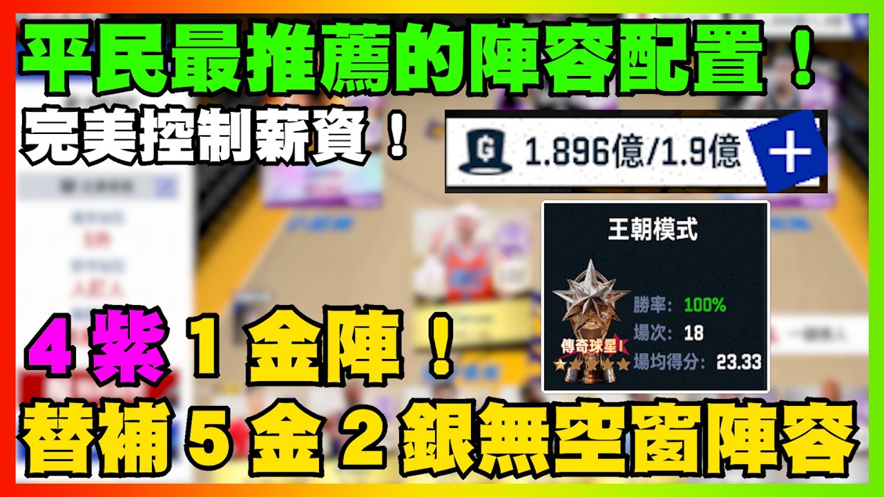 平民最推薦的陣容配置！！先發４紫１金替補５金２銀陣容！完美控制薪資！｜【花枝丸-NBA巔峰對決】  @NBARIVALS