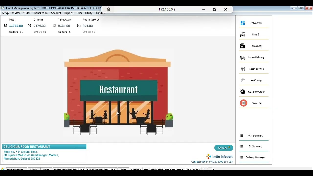 How to take and manage Dine-In, Take Away Order in Aahaar 9 Restaurant POS Software, Indic Infosoft