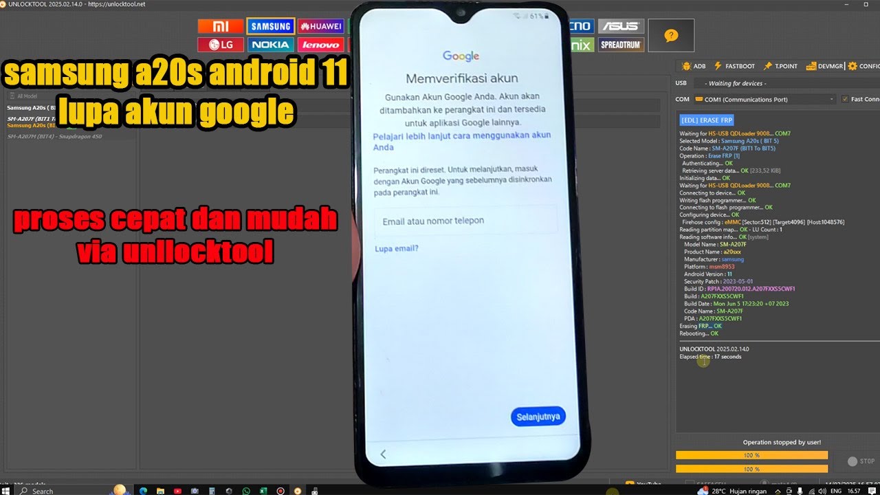 CARA BYPAS FRP AKUN GOOGLE SAMSUNG A20S ||| android 11 via unlocktool
