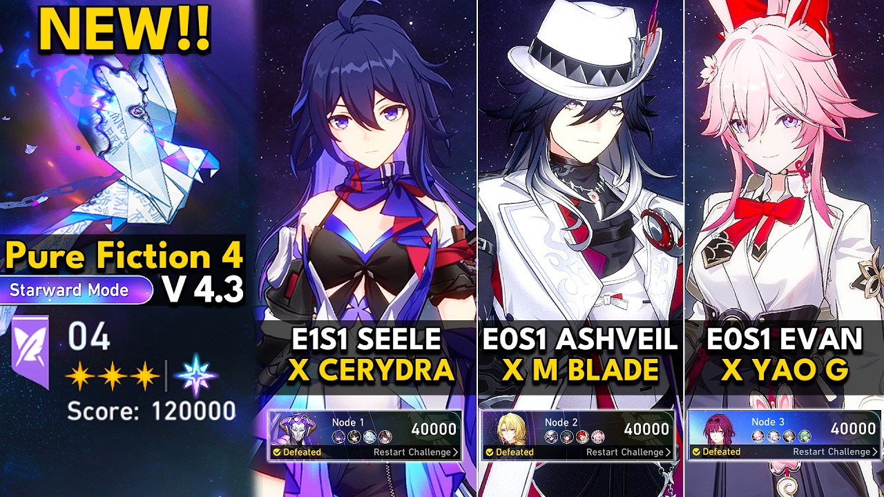 NEW Pure Fiction 4.3 Starward Mode | E1S1 Seele, E0S1 Ashveil, E0S1 Evanescia | HSR 4.3