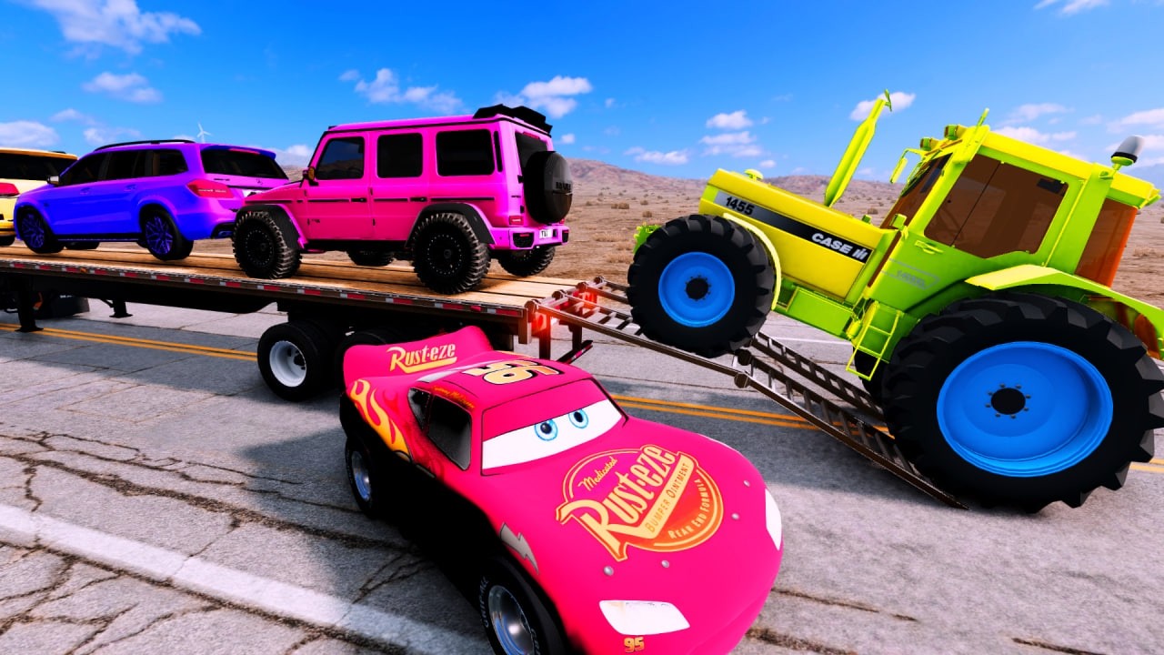 Truck Transporting Cars vs Speed Bump & Train | BeamNG Drive Crash#005