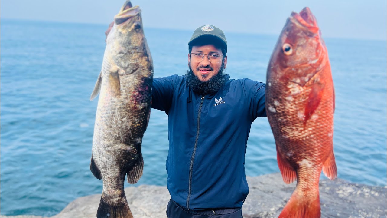 Amazing Big Barramundi snapper fishing from  a Beautiful spot Fishing in konkan रॉड रील वर मोठा मासा