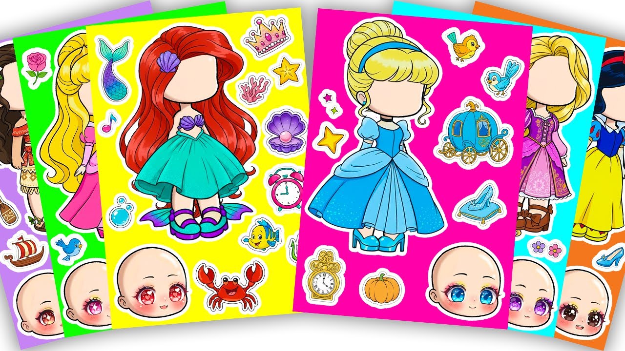 (👑Paper DIY👑) Disney Princess Collection X Gacha Sticker Book #disneyprincess #asmr #paperdiy #doll
